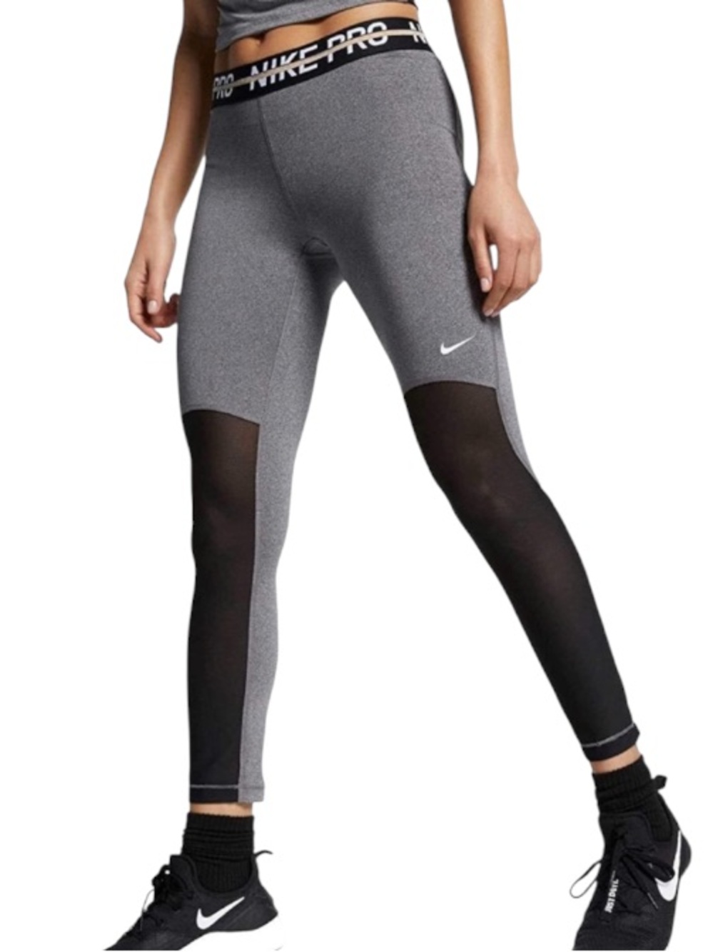 Nike Pro Gray & Black Mesh Leggings